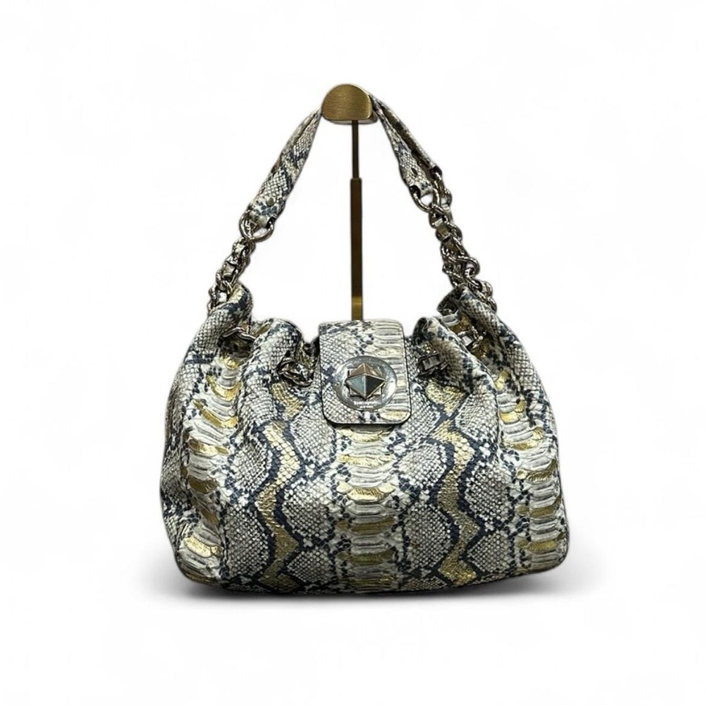 Kate Spade Snakeskin Print Shoulder Bag Gold Chain Handle Leather Hobo